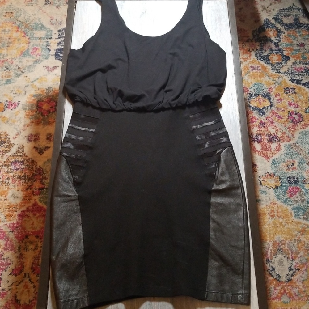 Alice + Olivia Black Mini Dress w/ Leather Detail